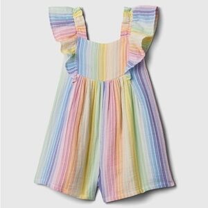 GAP Rainbow Striped Ruffle Gauze Romper